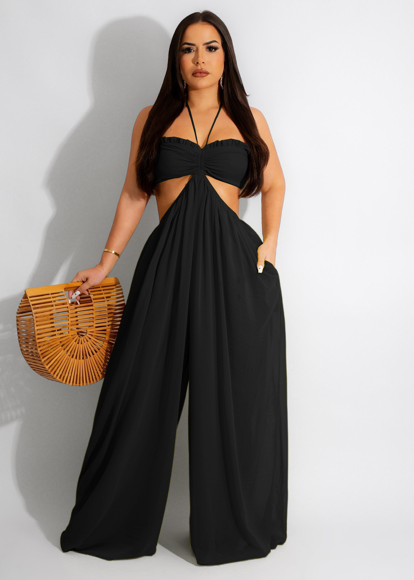 Zola Cutout Halter Wide Leg Palazzo Jumpsuit women jumpsuits Castello Clothing Line