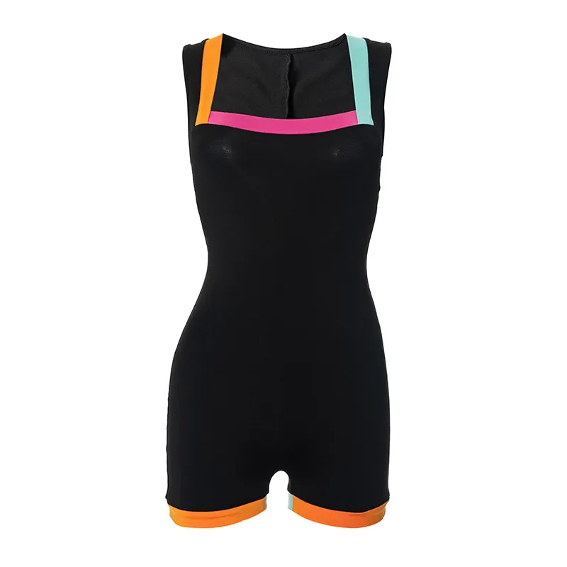 Bold Pop Color Block Square-Neck Romper  Castello Clothing Line   