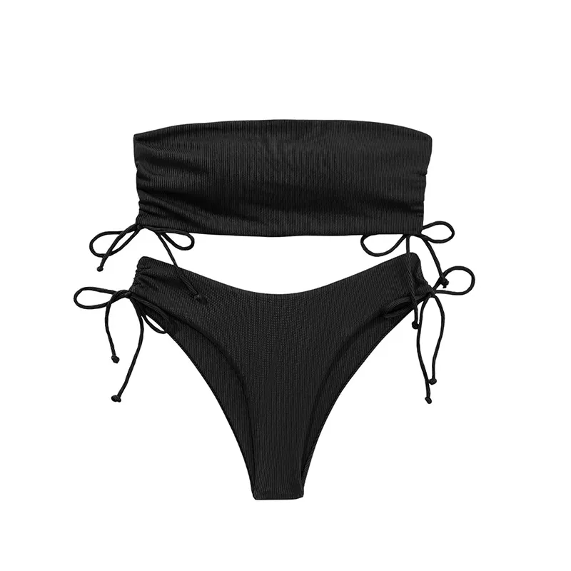 Zar Ribbed Strapless Side-Tie Brazilian Bikini Set Castello Clothing Line