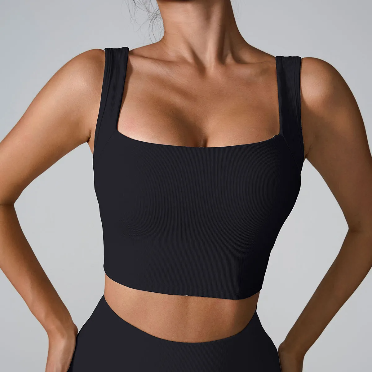 Ribbed Radiance Square-Neck Crop Top  Castello Clothing Line   