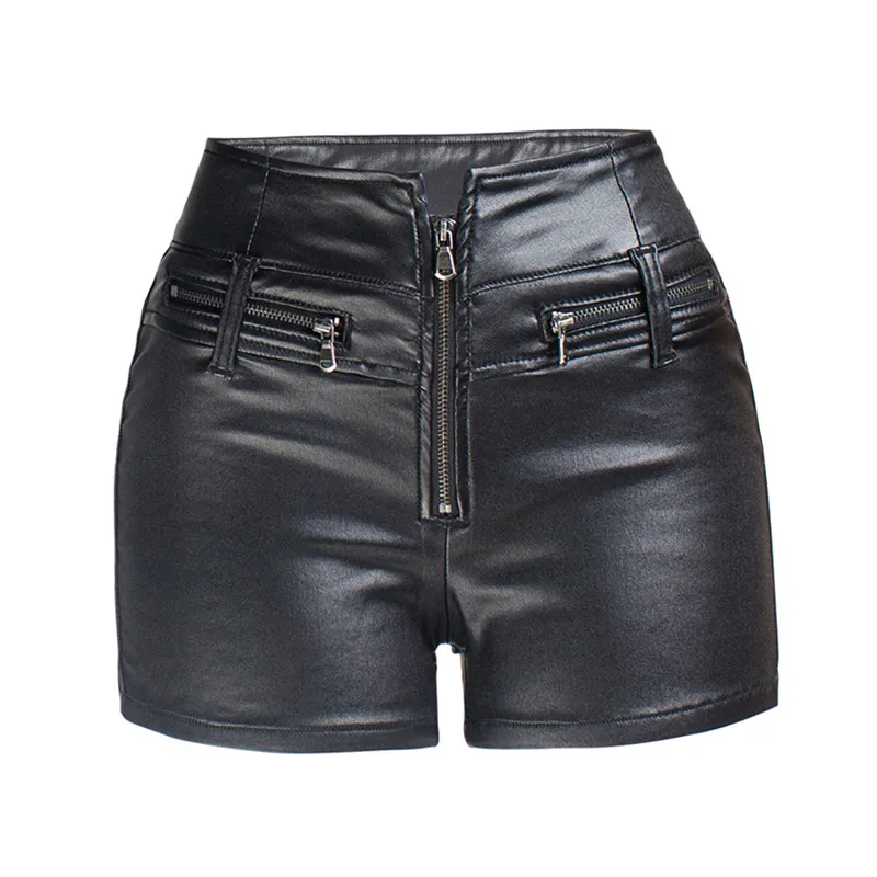 FierceEdge High Waist Zip-Up Faux Leather Shorts  Castello Clothing Line   