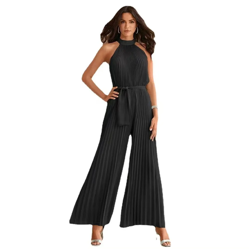 Brooklyn Pleated Halter Wide-Leg Jumpsuit women jumpsuits Castello Clothing Line