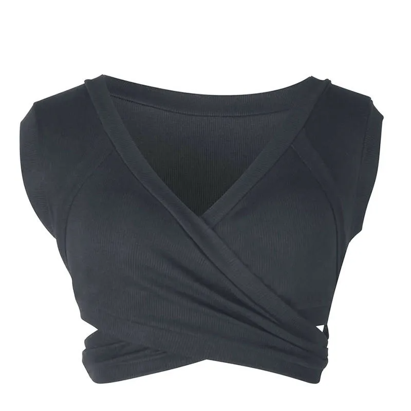 Limitless Wrap V-Neck Sleeveless Crop Top Castello Clothing Line