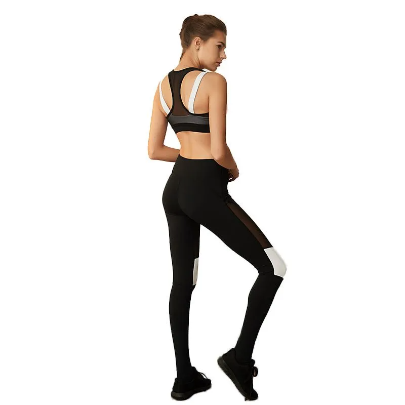 BoldShift High-Waist Contrast Sheer Mesh Panel Leggings leggings Castello Clothing Line