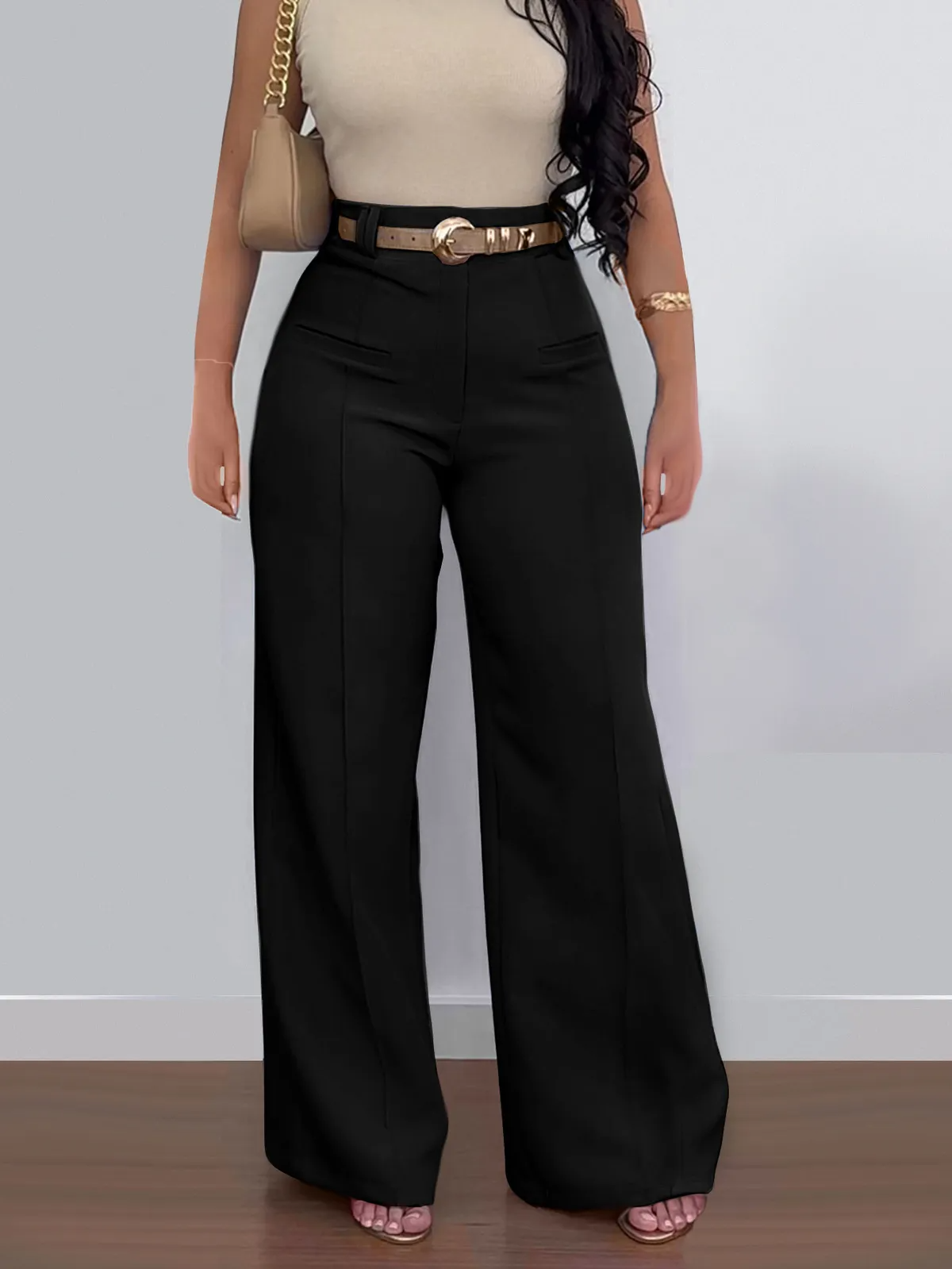 Sophia High-Waisted Tailored Wide-Leg Dress Pants Castello Clothing Line