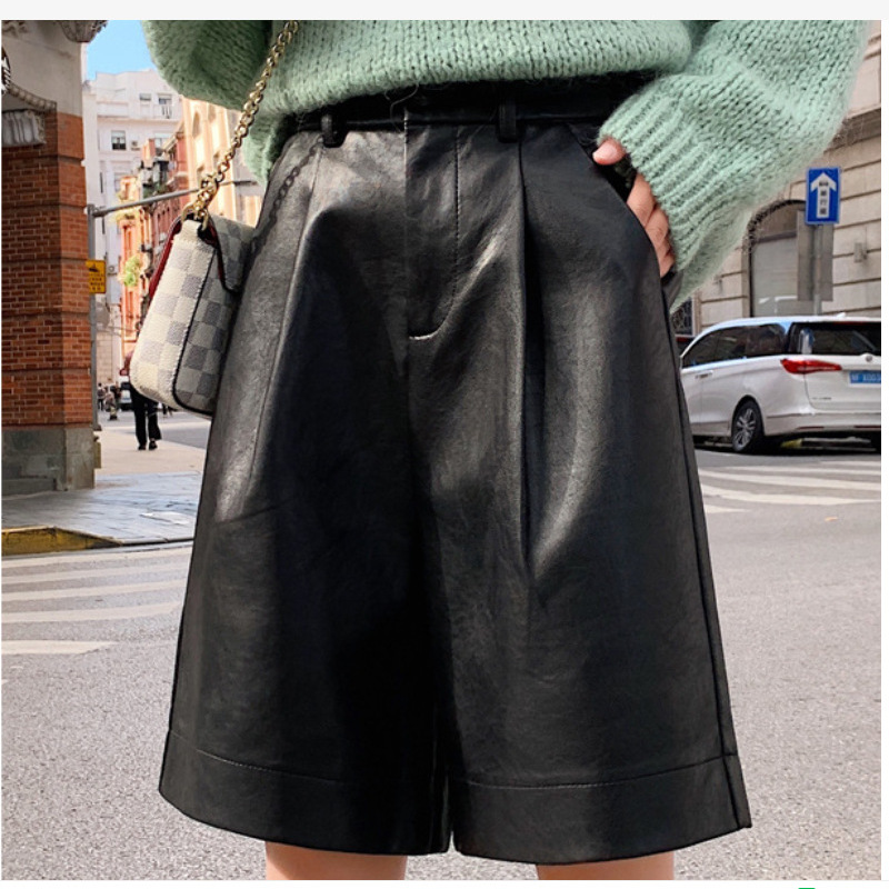 StreetLuxe High Waist Faux Leather Pleated Culottes  Castello Clothing Line   