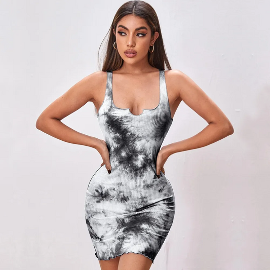 Jasmine Ribbed Bodycon Tie-Dye Mini Dress Castello Clothing Line