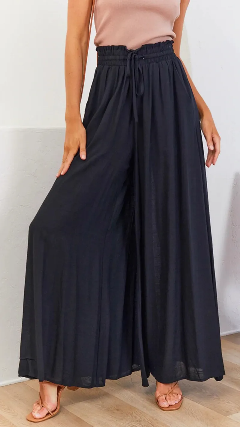 Afterglow High-Waist Wide-Leg Drawstring Palazzo Pants Castello Clothing Line