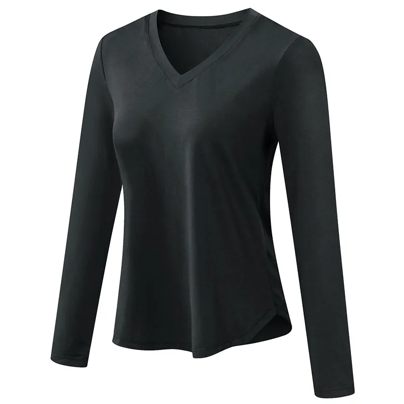 Nell Long Sleeve Lightweight V-Neck Top workout tops and t-shirts Castello Clothing Line