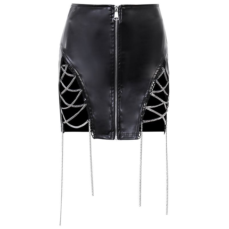 Faux Leather Chain Lace-Up Mini Skirt for Edgy Style  Castello Clothing Line   