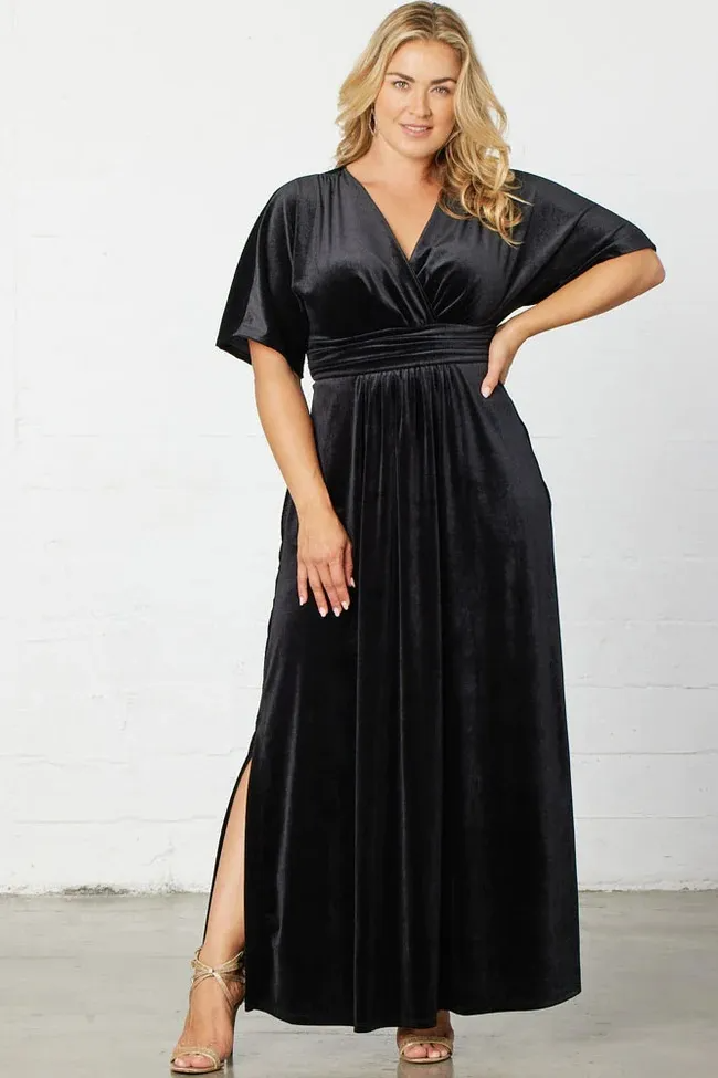 Gemina Plus Velvet Surplice Side Slit Maxi Dress maxi dress Castello Clothing Line