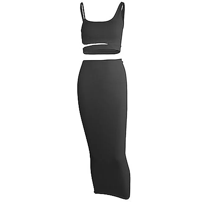 Cut Out Tank Top & Skirt Set - Sleek Sleeveless Design and Comfy Stretch Polyester Material  Castello Clothing Line   