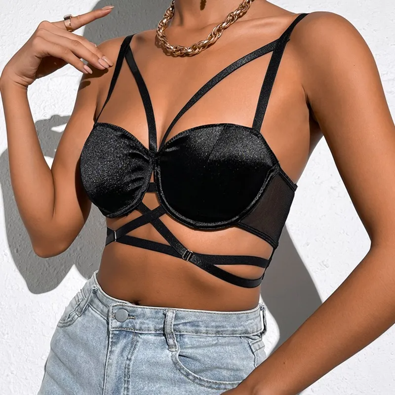Strapped Desire Mesh Back Bustier Top  Castello Clothing Line   