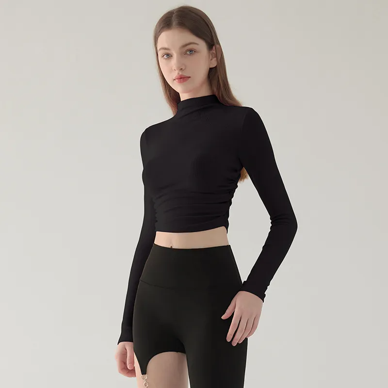 Fae Long Sleeve Mock Neck Ruched Top workout tops and t-shirts Castello Clothing Line