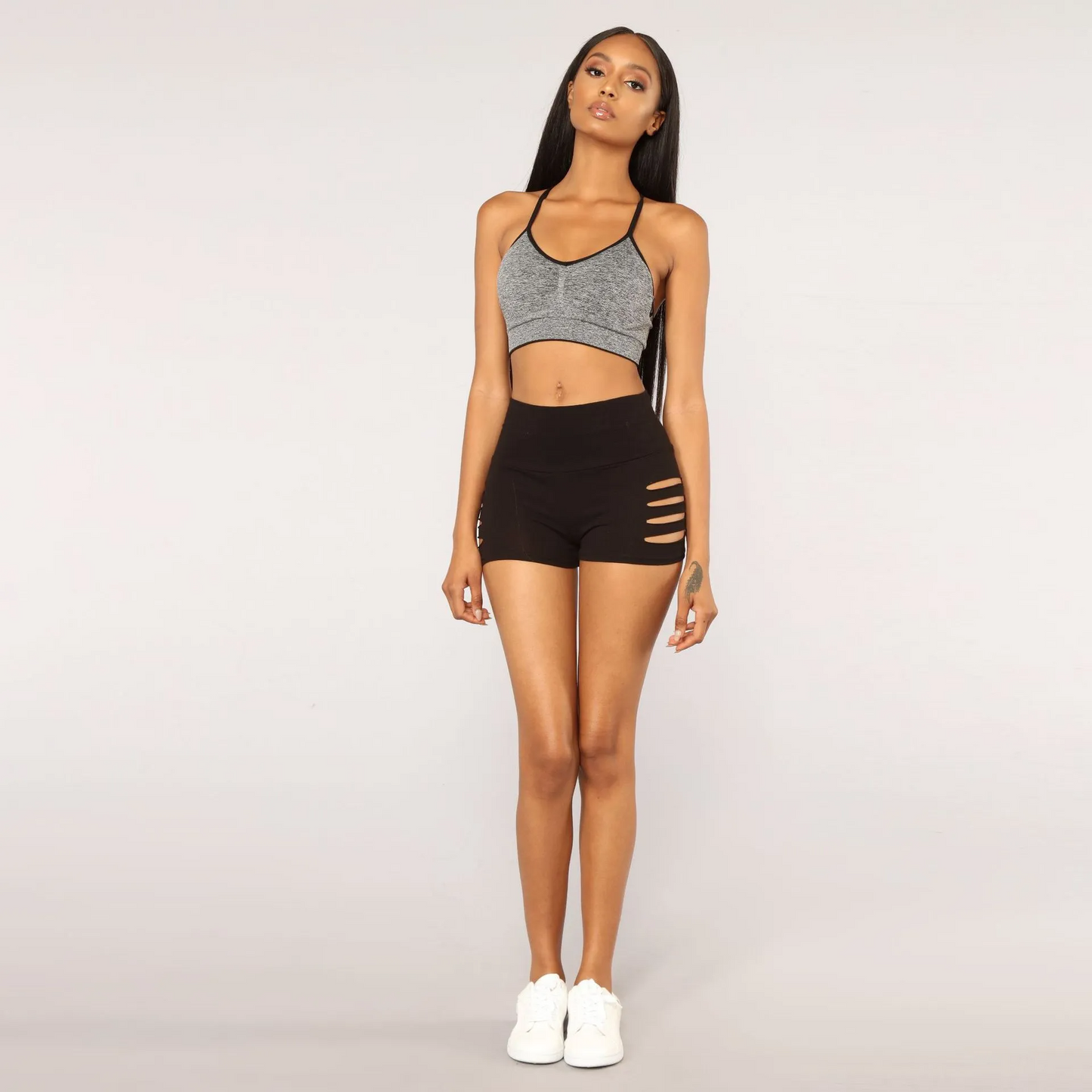 Nikki High-Rise Cutout Stretch Booty Shorts workout shorts Castello Clothing Line
