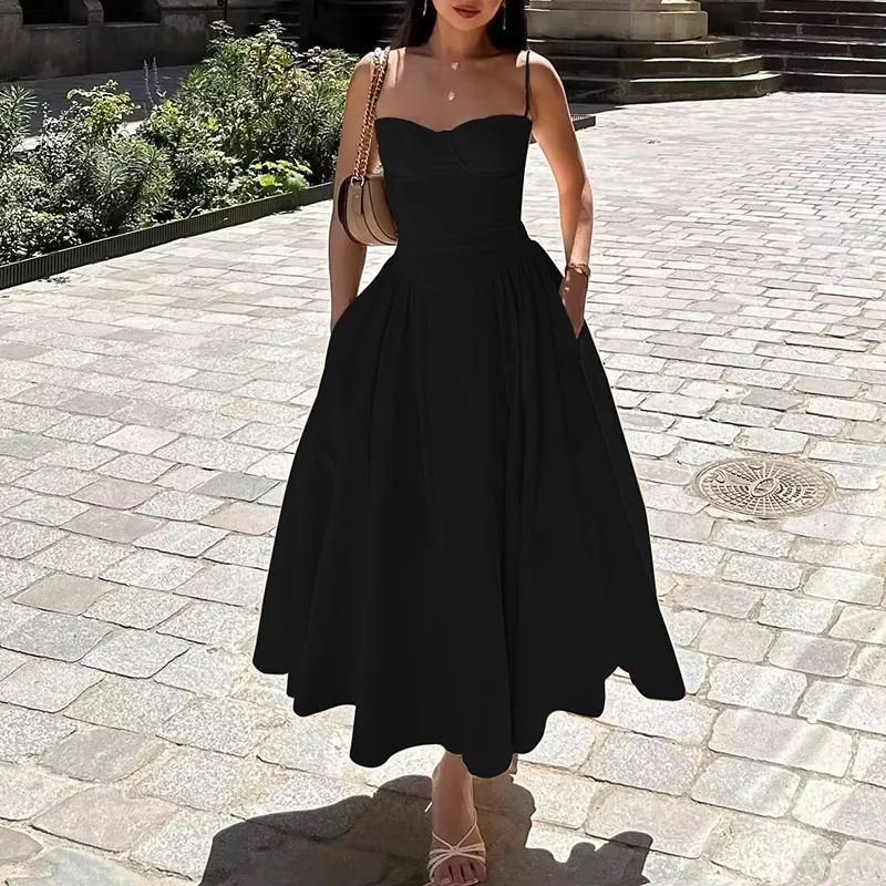 Jada Bustier Pleated A-Line Midi Dress midi dress Castello Clothing Line