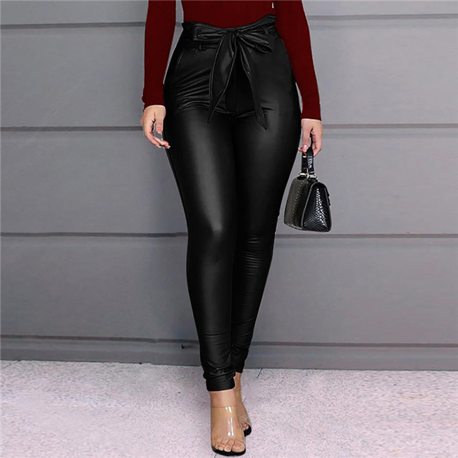 Sienna High-Waist Faux Leather Tie-Front Skinny Pants Castello Clothing Line