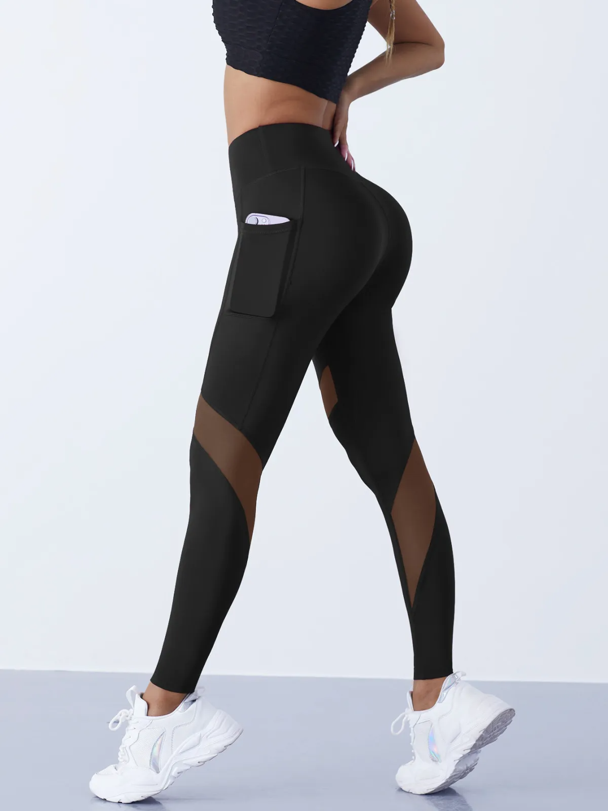 Voltage High-Waist Sheer Mesh Panel Pocket Leggings leggings Castello Clothing Line