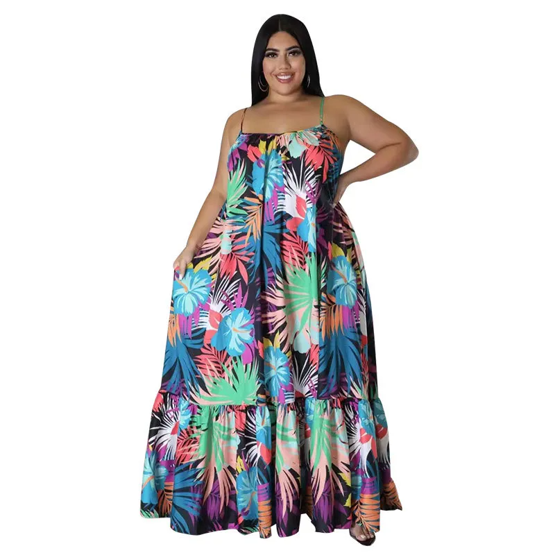 Adeline Plus Size Floral Tiered A-Line Maxi Dress maxi dress Castello Clothing Line