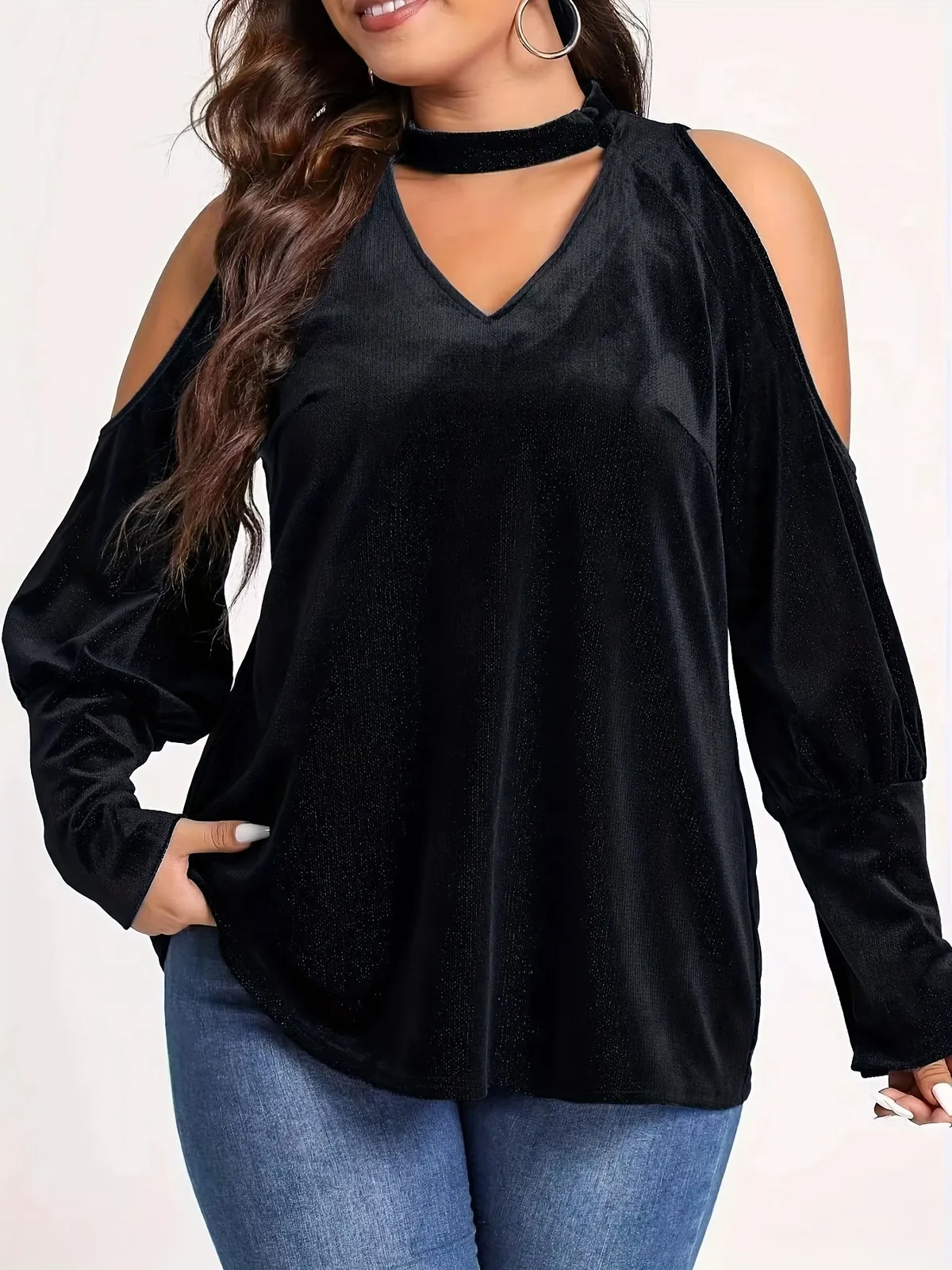Essence Velvet Cold Shoulder Choker Top Castello Clothing Line