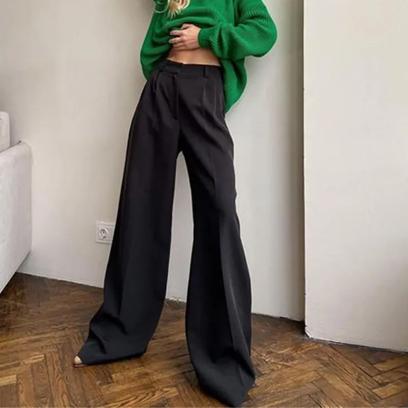 Avenue High-Waisted Wide-Leg Pleated Tailored Pants Castello Clothing Line