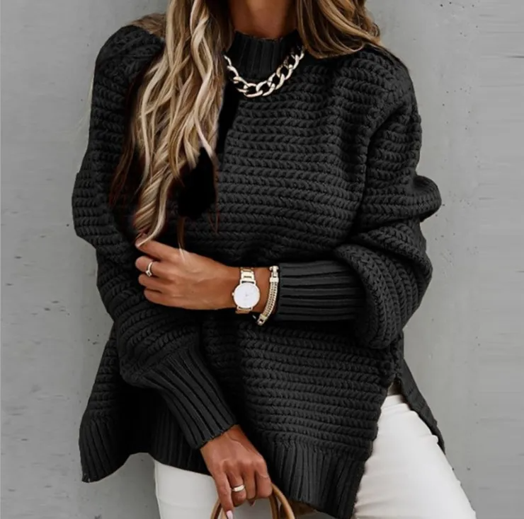 Summit Oversized High Neck Textured Knit Sweater Castello Clothing Line