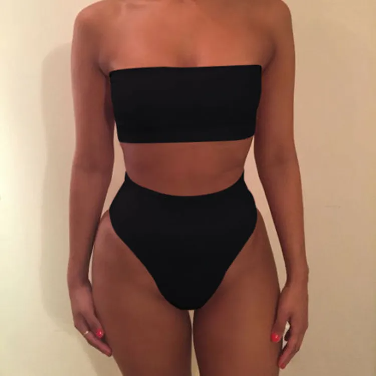 Zerra Strapless Bandeau High Leg Seamless Bikini Set Bikini set Castello Clothing Line