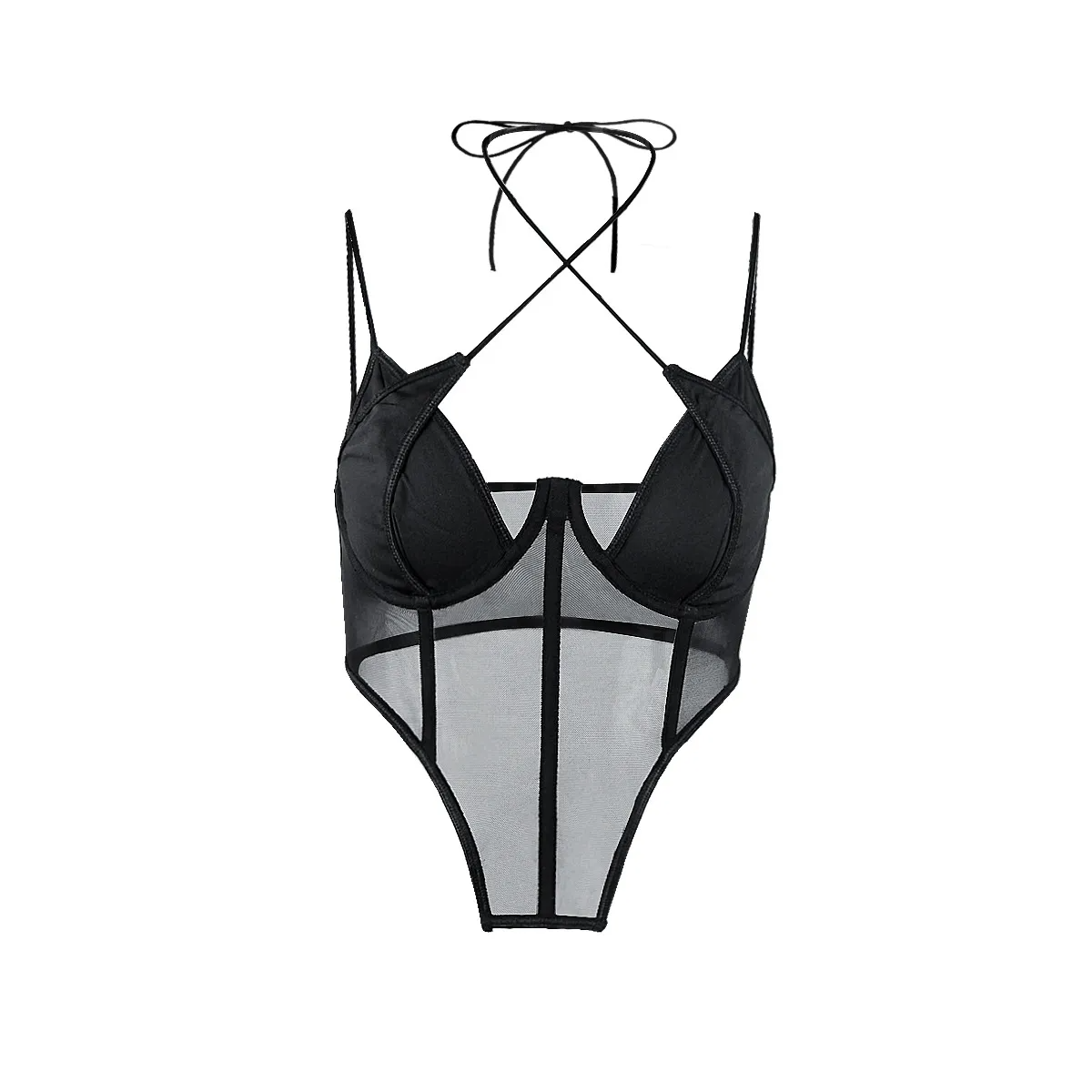 SheerTemptation Mesh Panel Spaghetti Strap Corset Top Castello Clothing Line