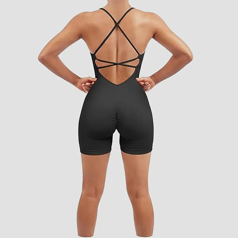 Lyn Seamless Ribbed Scrunch Butt Workout Romper athletic rompers Castello Clothing Line
