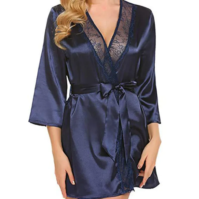 Ruby Glow Lace-Trim Satin Wrap Robe  Castello Clothing Line   