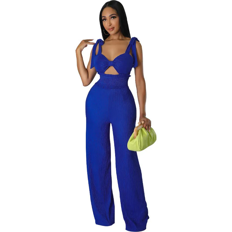 Julia Sleeveless Smocked Wide-Leg Jumpsuit women jumpsuits Castello Clothing Line