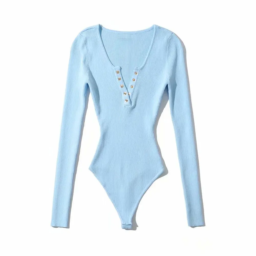 Vibe Snap V-Neck Long Sleeve Bodysuit  Castello Clothing Line   