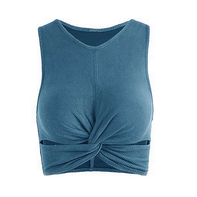 Knotty Sleeveless Ribbed Twist Front Cut Out Crop Top Castello Clothing Line