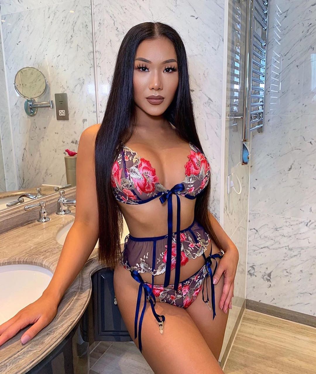 Floral Bra And Panty Garter Set  Castello Clothing Line   