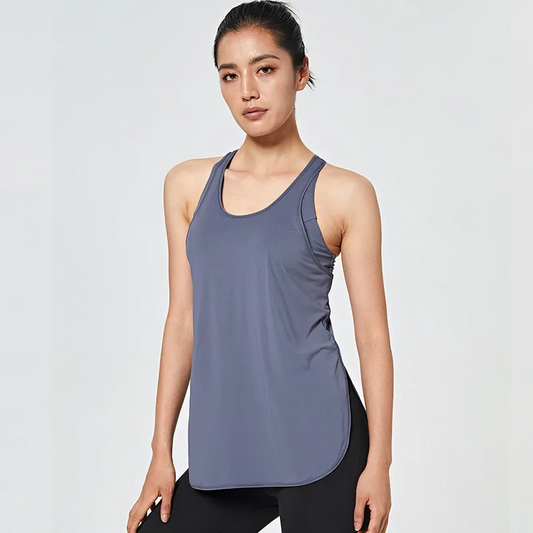 Hani Sleeveless Racerback Split Hem Longline Tank Top workout tops and t-shirts Castello Clothing Line