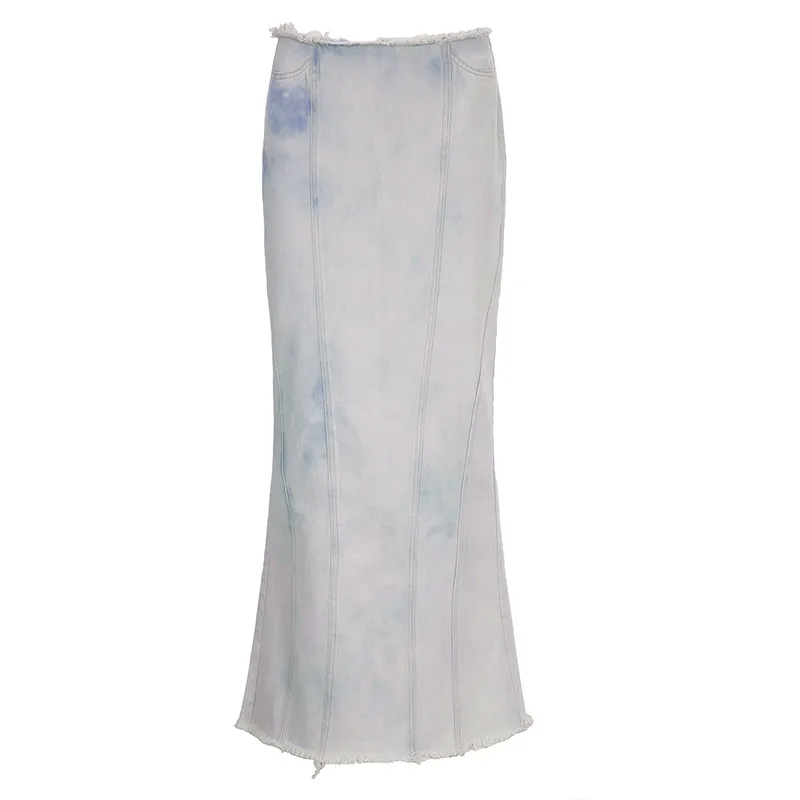 Fray the Night Distressed Denim Maxi Skirt  Castello Clothing Line   