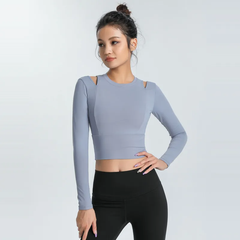 Ada Long Sleeve Cut Out Slim Fit Crop Top workout tops and t-shirts Castello Clothing Line