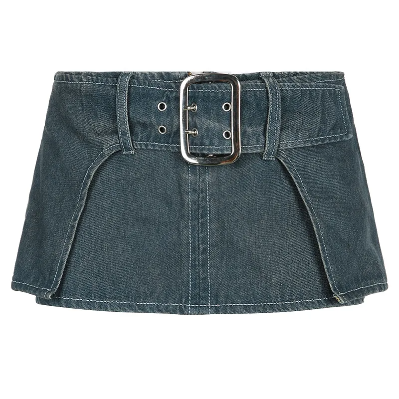 Buckle Up Denim Micro Mini Skirt  Castello Clothing Line   