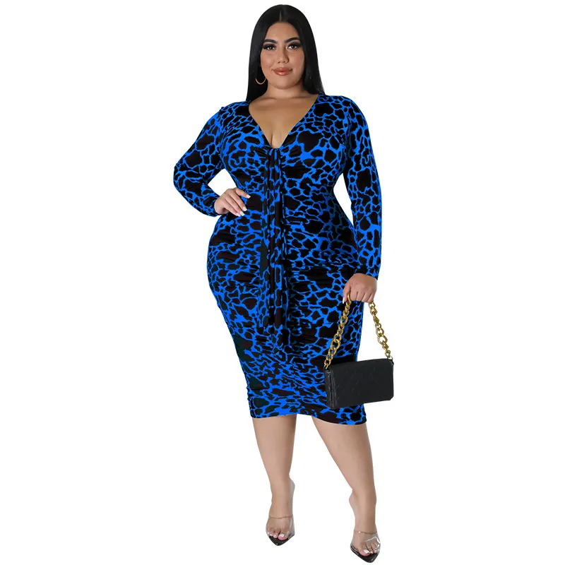 Olivia Plus Ruched Animal Print Long Sleeve Bodycon Midi Dress midi dress Castello Clothing Line