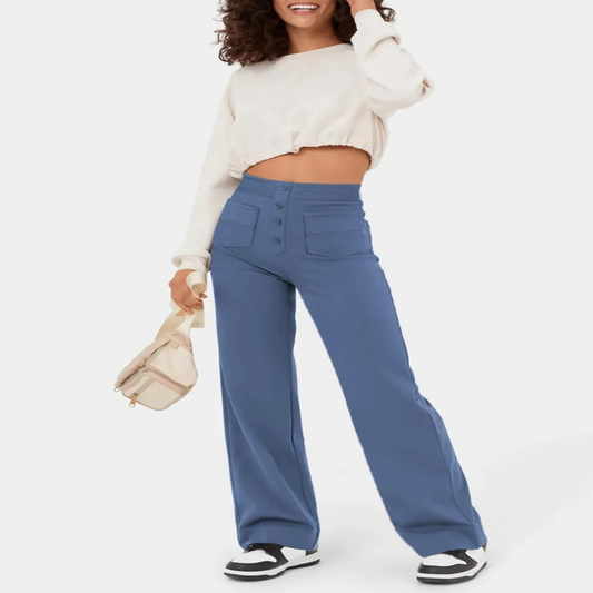 Kendall High-Waisted Button Front Wide Leg Pants pants Castello Clothing Line