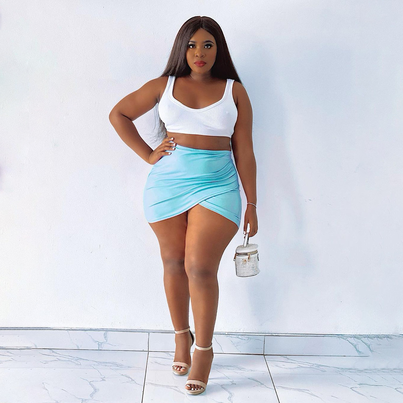 High Waist Mini Wrap Skirt - Slim Fit & Ultra Short - Polyester/Spandex  Castello Clothing Line   