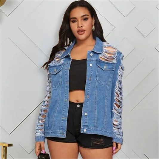 Revolt Vintage Slim Fit Distressed Plus Size Denim Jacket Castello Clothing Line