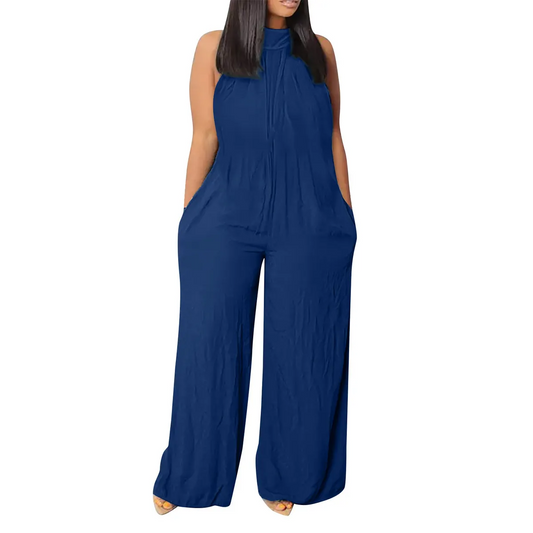 Noa Sleeveless Gathered High Neck Wide-Leg Jumpsuit women jumpsuits Castello Clothing Line