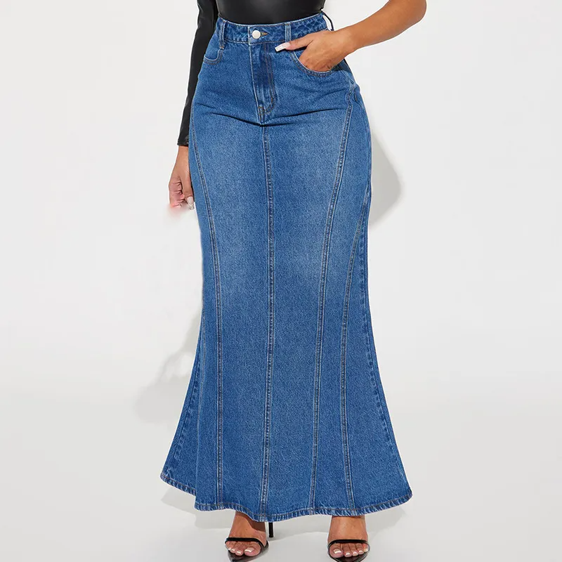 Flare It Up Denim Maxi Skirt  Castello Clothing Line   