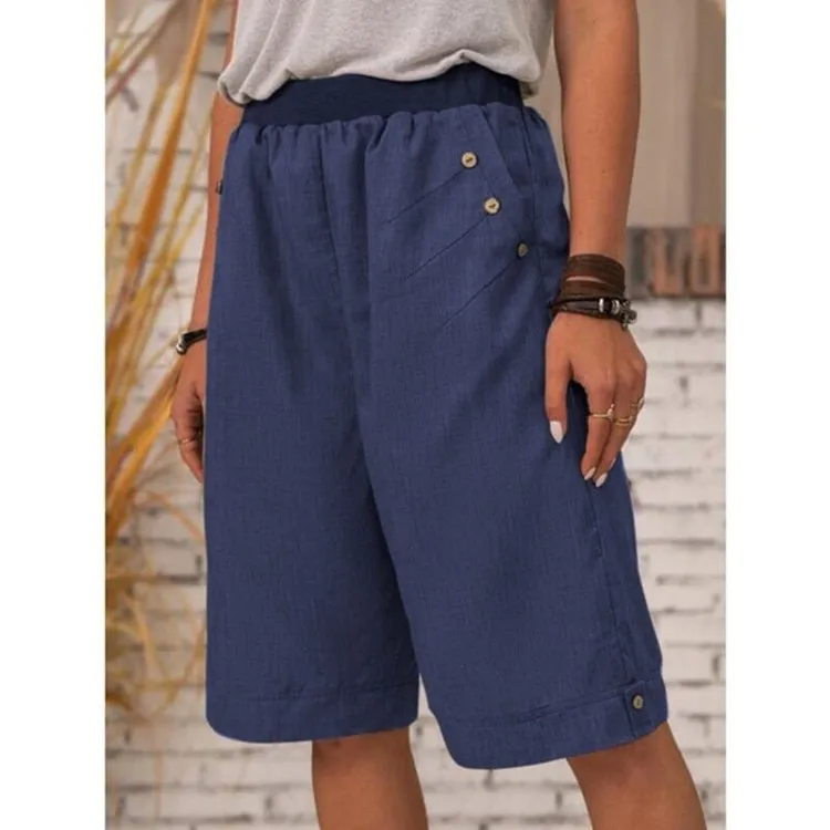 RusticEase High Waist Button Detail Linen Culottes  Castello Clothing Line   