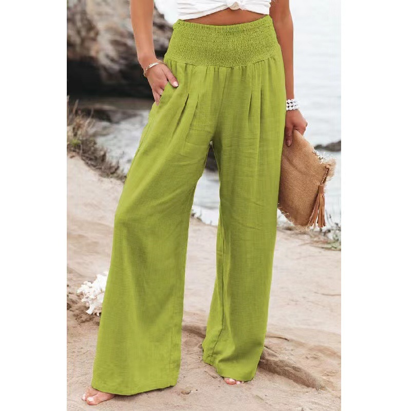 Soleil High-Waisted Smocked Wide Leg Palazzo Pants Castello Clothing Line