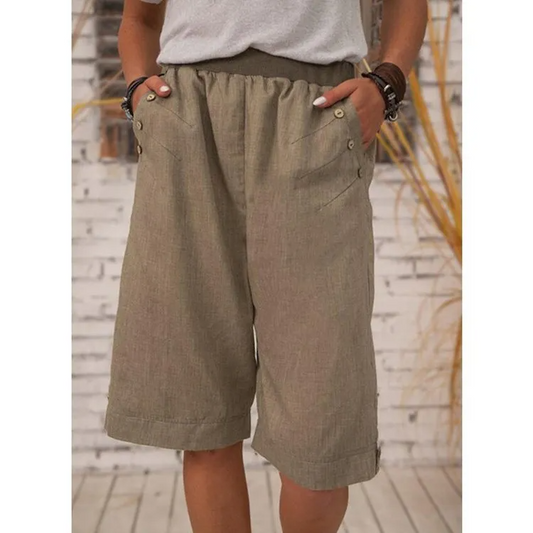 RusticEase High Waist Button Detail Linen Culottes  Castello Clothing Line   