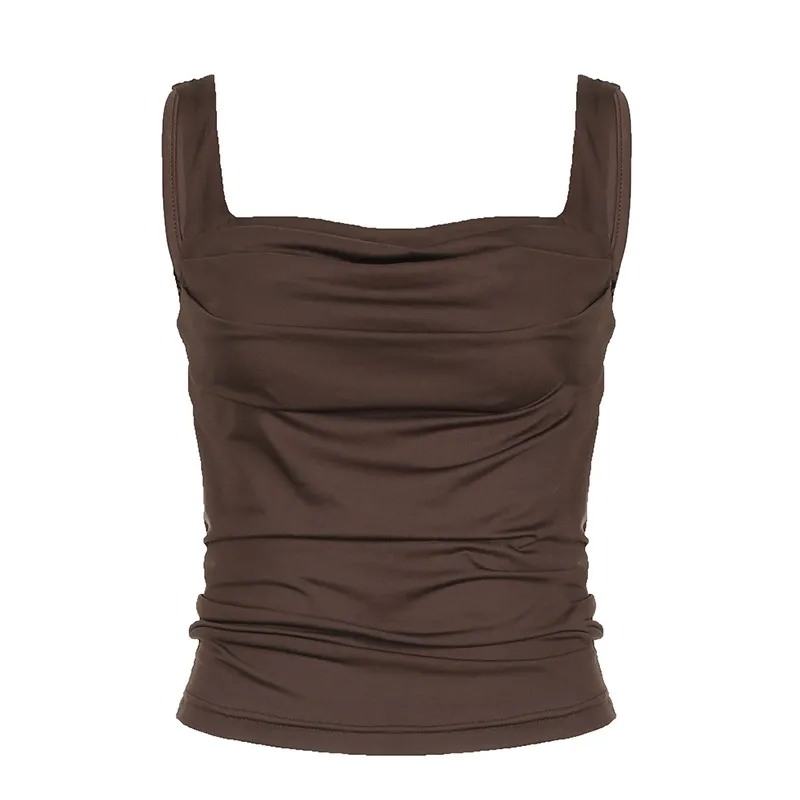 Ruched Romance Square Neck Tank Top  Castello Clothing Line   