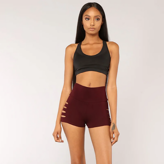 Nikki High-Rise Cutout Stretch Booty Shorts workout shorts Castello Clothing Line