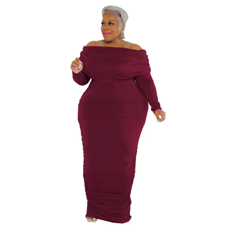 Nola Plus Off Shoulder Long Sleeve Ruched Long Maxi Dress maxi dress Castello Clothing Line